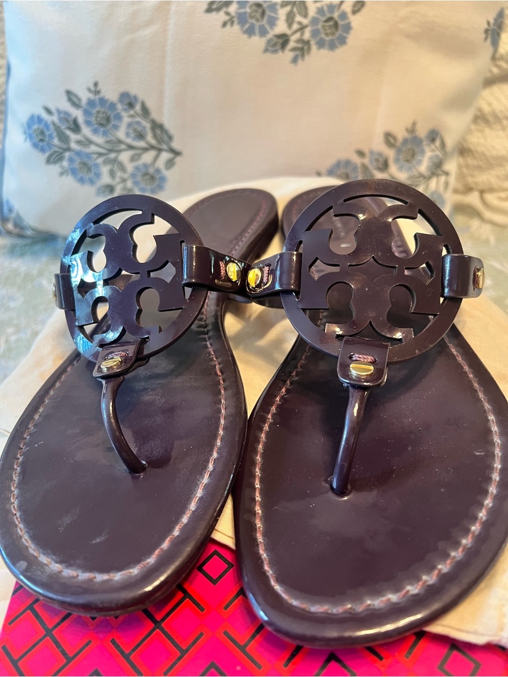 Tory Burch Deep Purple Patent Miller Thong Sandals